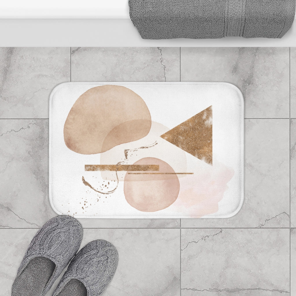 Boho Bath Mat, White Beige, Blush Pink, Geometric