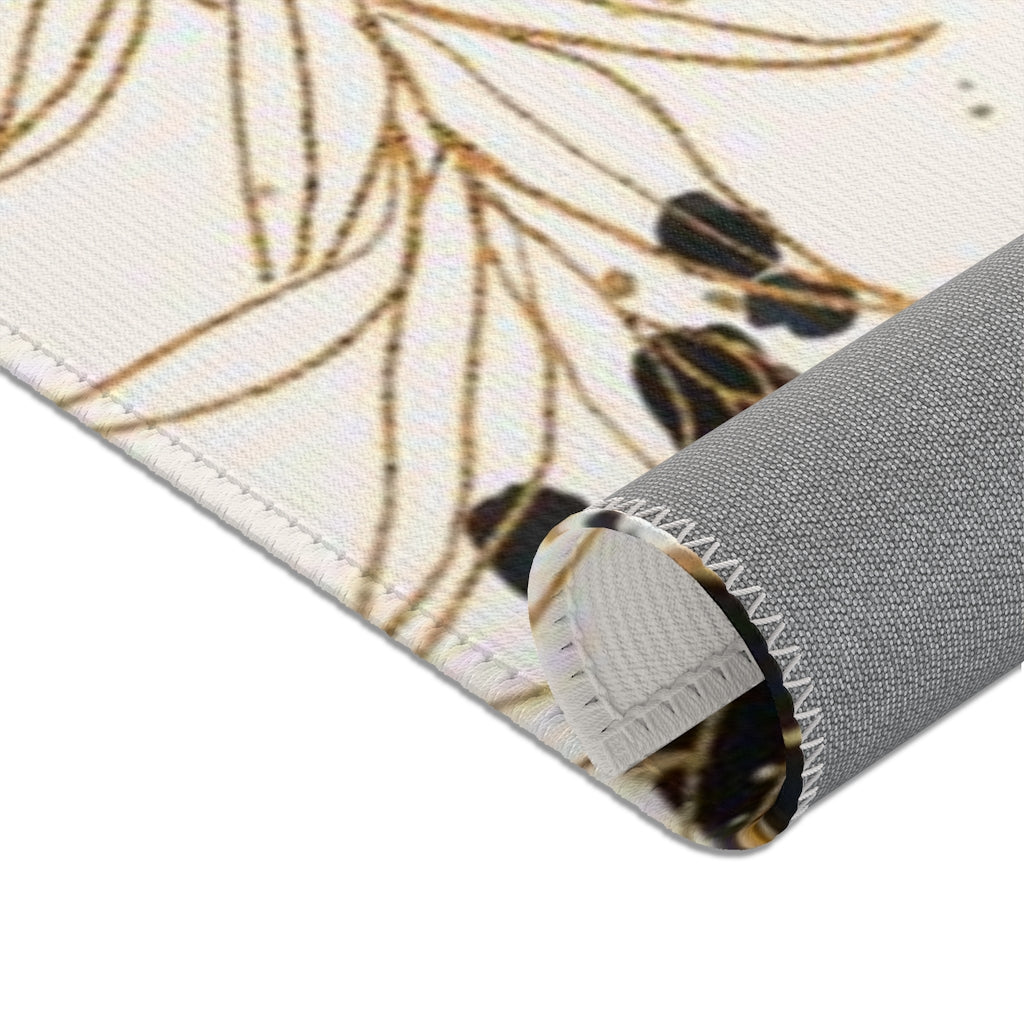Floral Area Rug | Organic Rust Beige Gold Leaves
