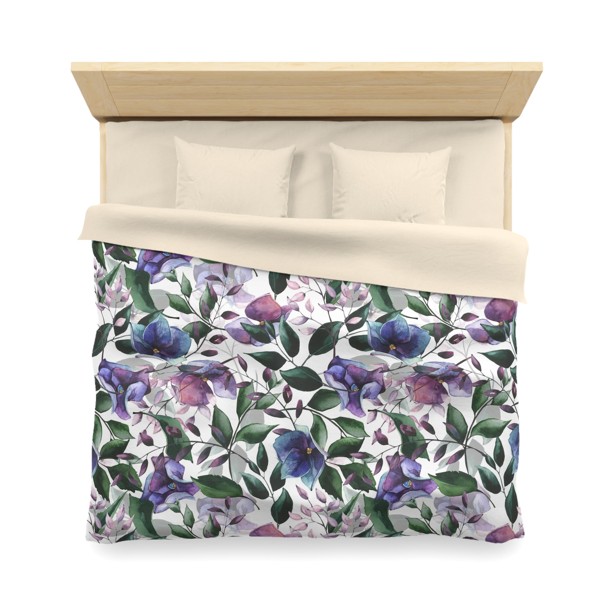 Floral Duvet Cover | White Purple Blue Green Jungle Flowers | Bedroom Decor