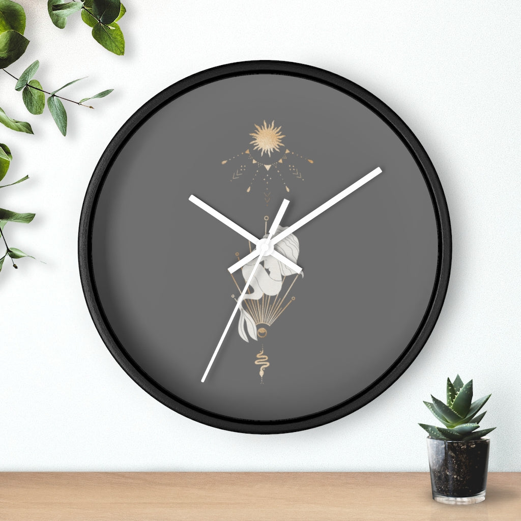 Celestial Mermaid, Gray Wood Wall Clock 10"