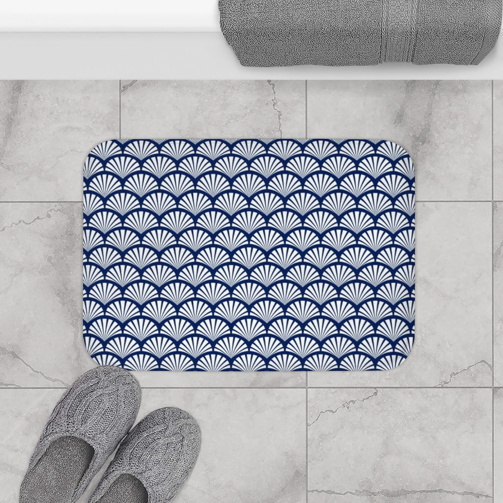 Art Nouveau Bath Mat | Navy White Shell