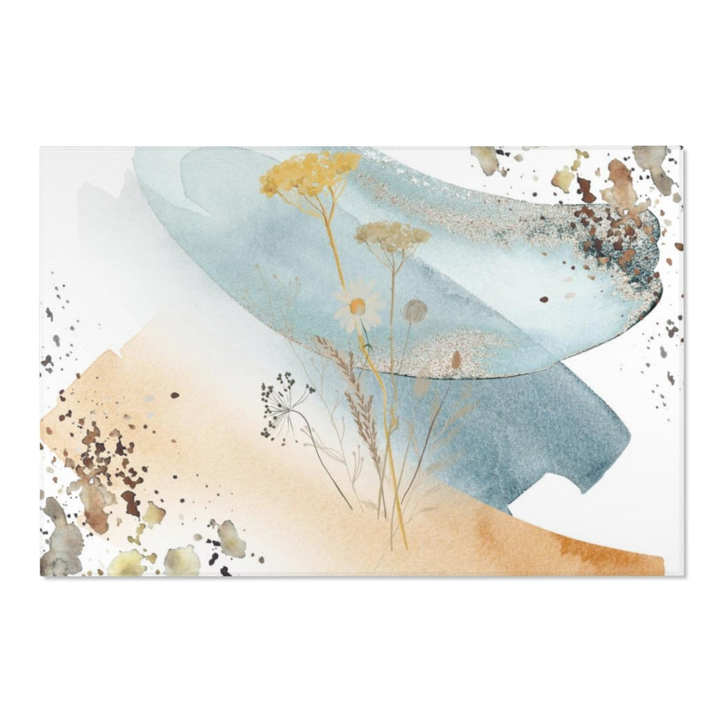 Abstract Area Rug | Yellow Flower Navy White