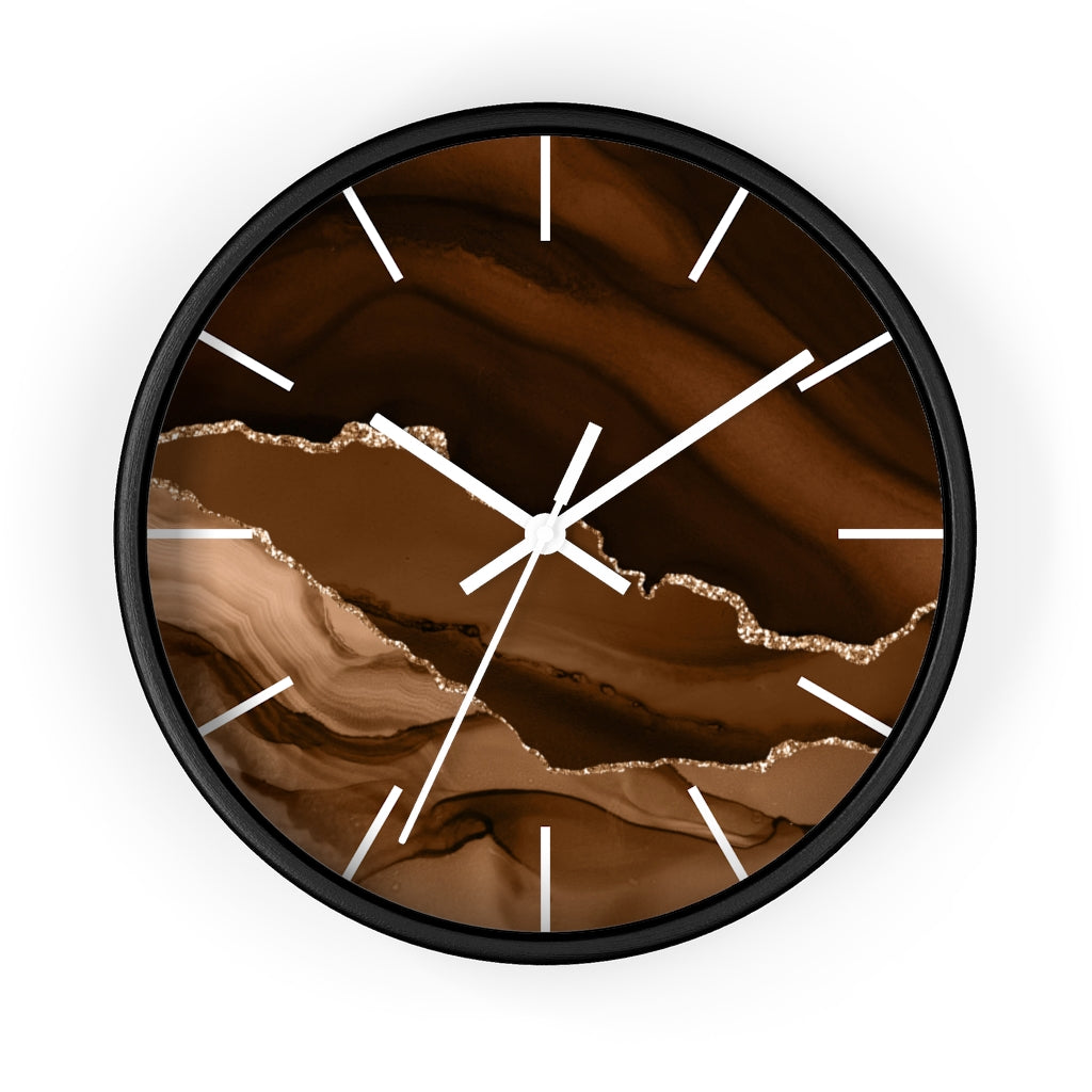 Marble Print, Wood, Wall Clock, Beige Brown 10"