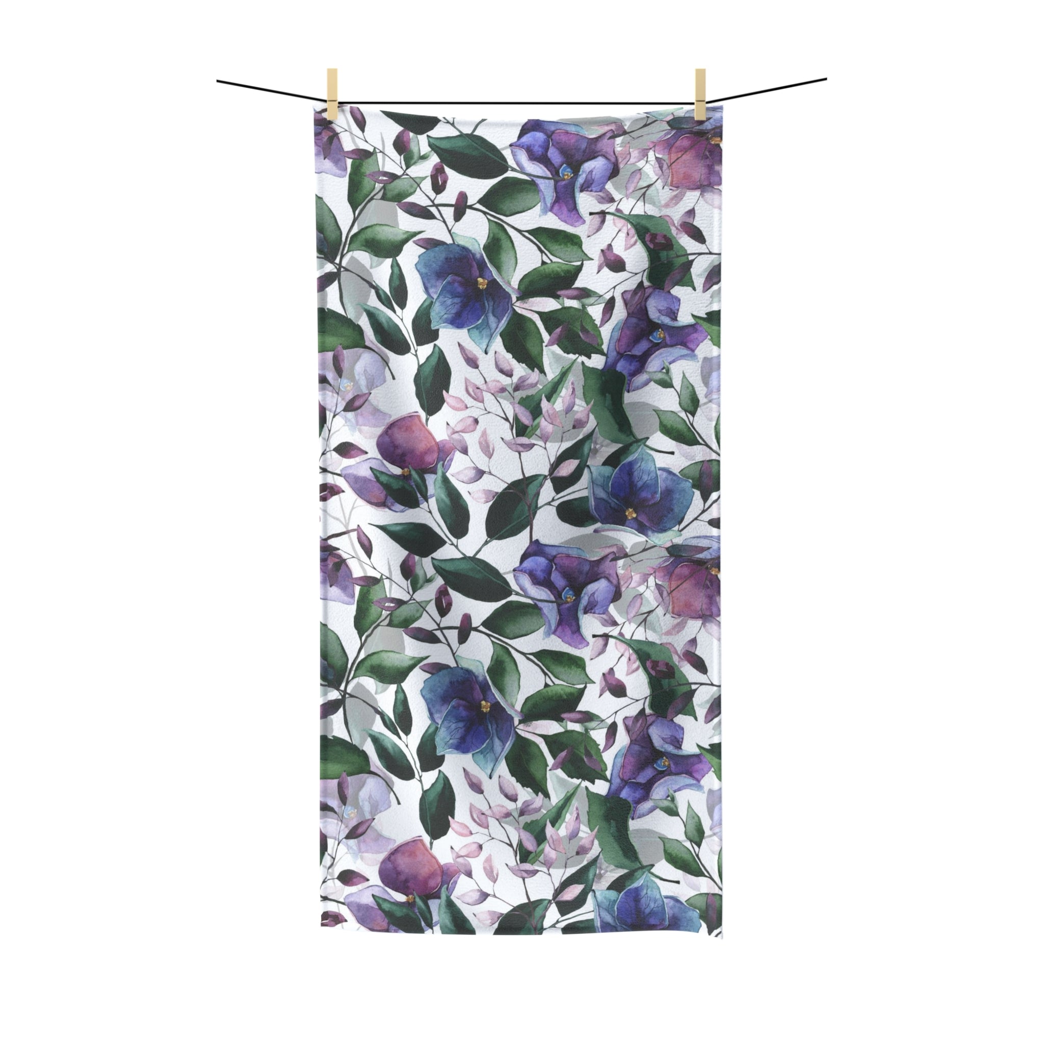 Floral Boho Bath Beach Towel | Lavender Blue Pink, Green Jungle