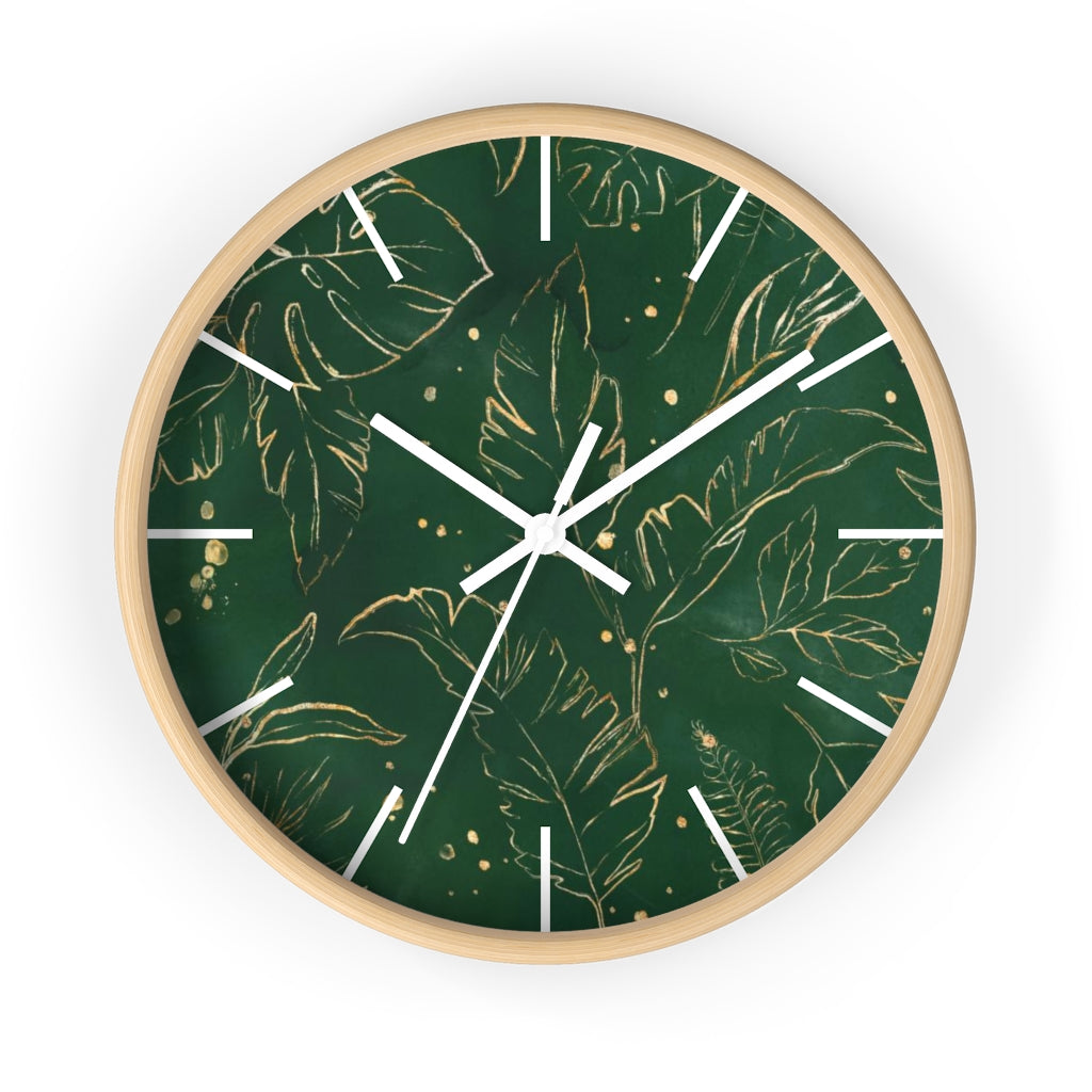 Floral 10" Wood Wall Clock | Green Gold Beige