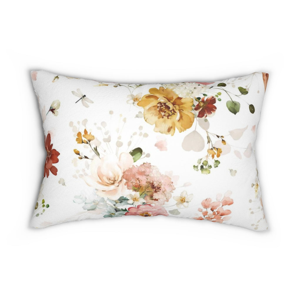 Floral Boho Lumbar Pillow | Yellow Pastel Pink White
