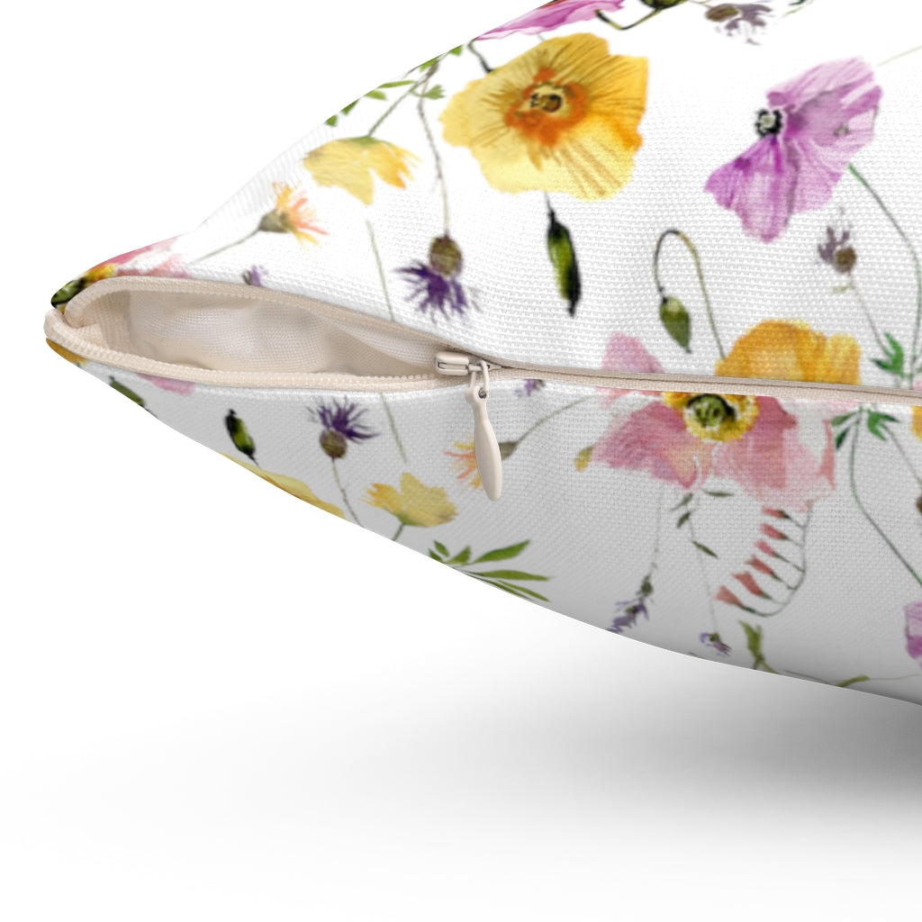 Floral Boho Pillow Cover | Colorful Poppies Pink Yellow Green White