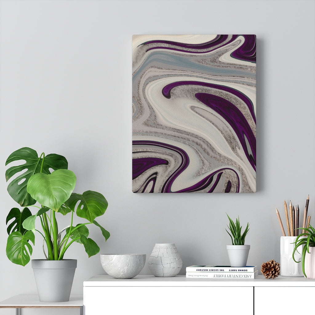 ABSTRACT WALL CANVAS ART | Purple Grey Silver