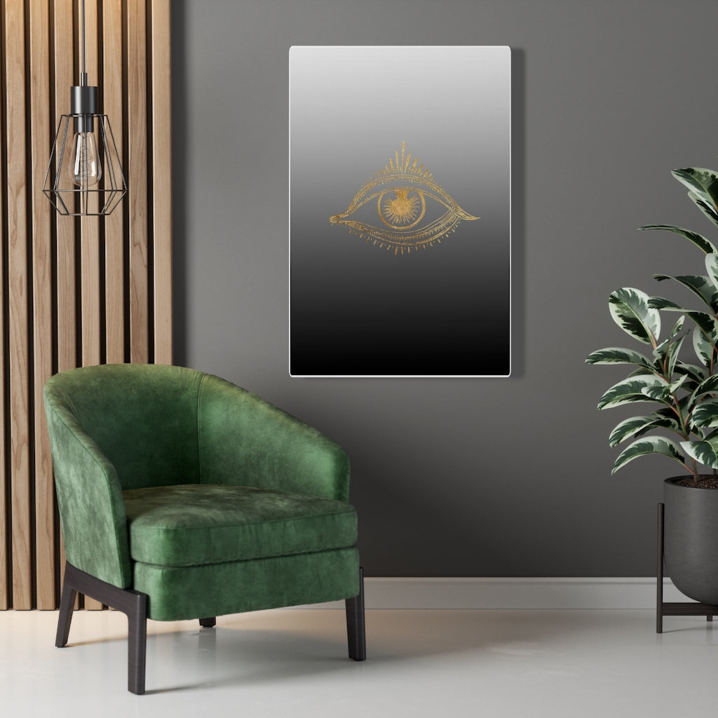 MYSTICAL WALL CANVAS ART | Grey Black Ombre Gold All Seeing Eye