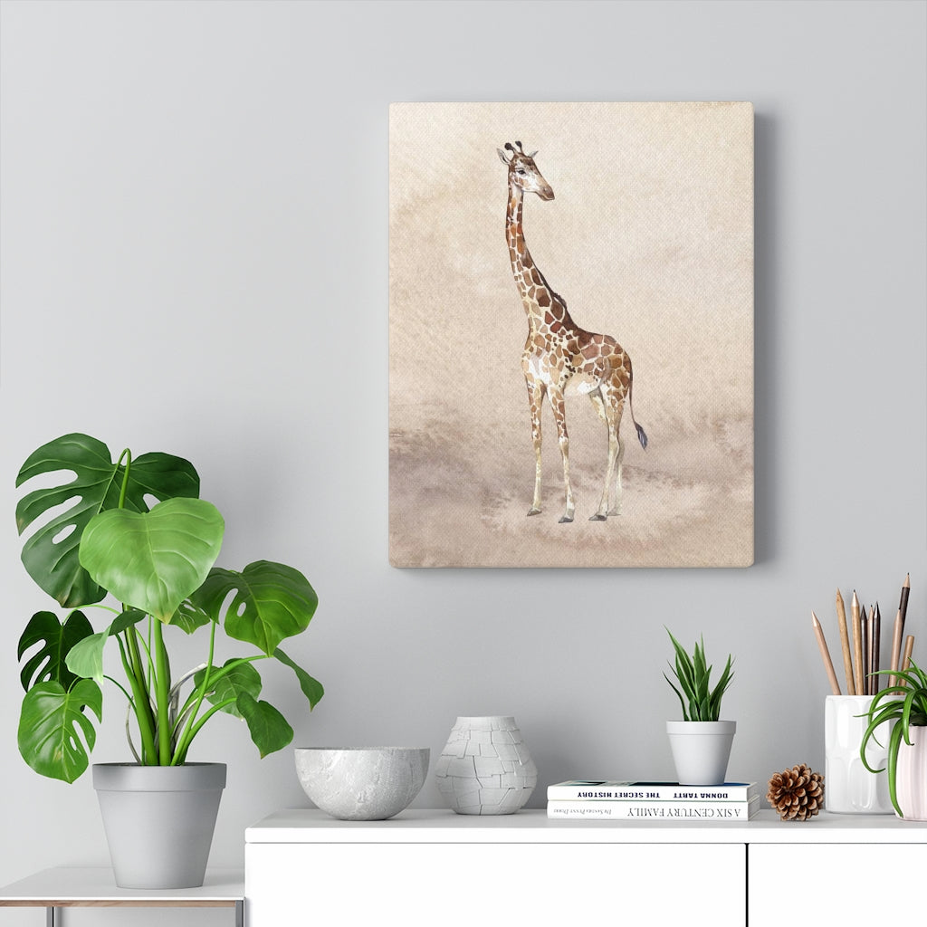 WHIMSICAL WALL CANVAS ART | Beige Watercolor Giraffe