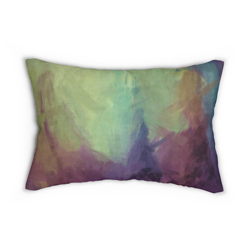 Abstract Boho Lumbar Pillow | Green Purple