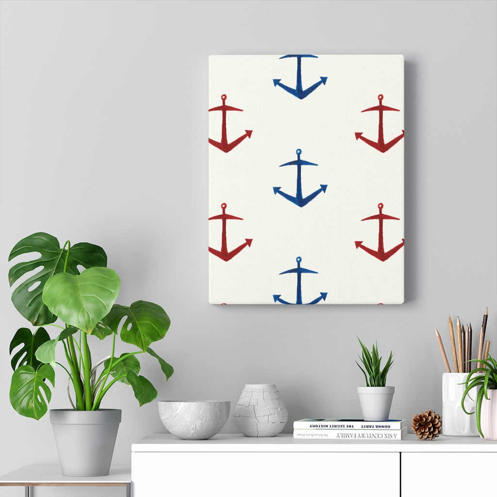 CANVAS ART | White Red Blue Nautical Anchor