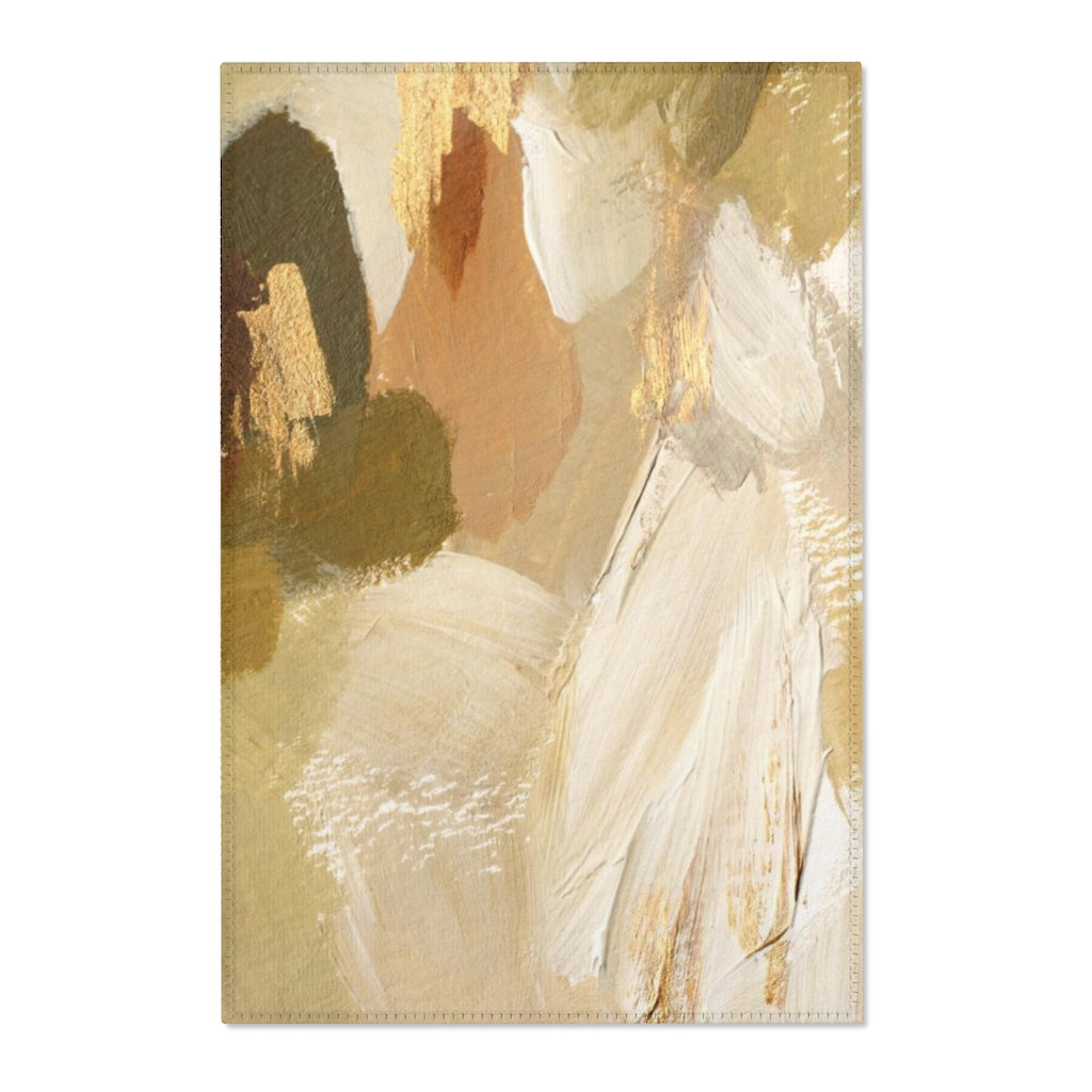 Abstract Area Rug | Cream Green Beige Gold Acrylic