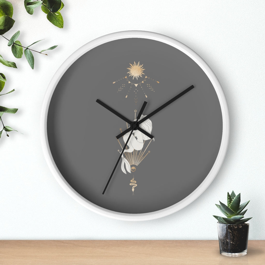 Celestial Mermaid, Gray Wood Wall Clock 10"