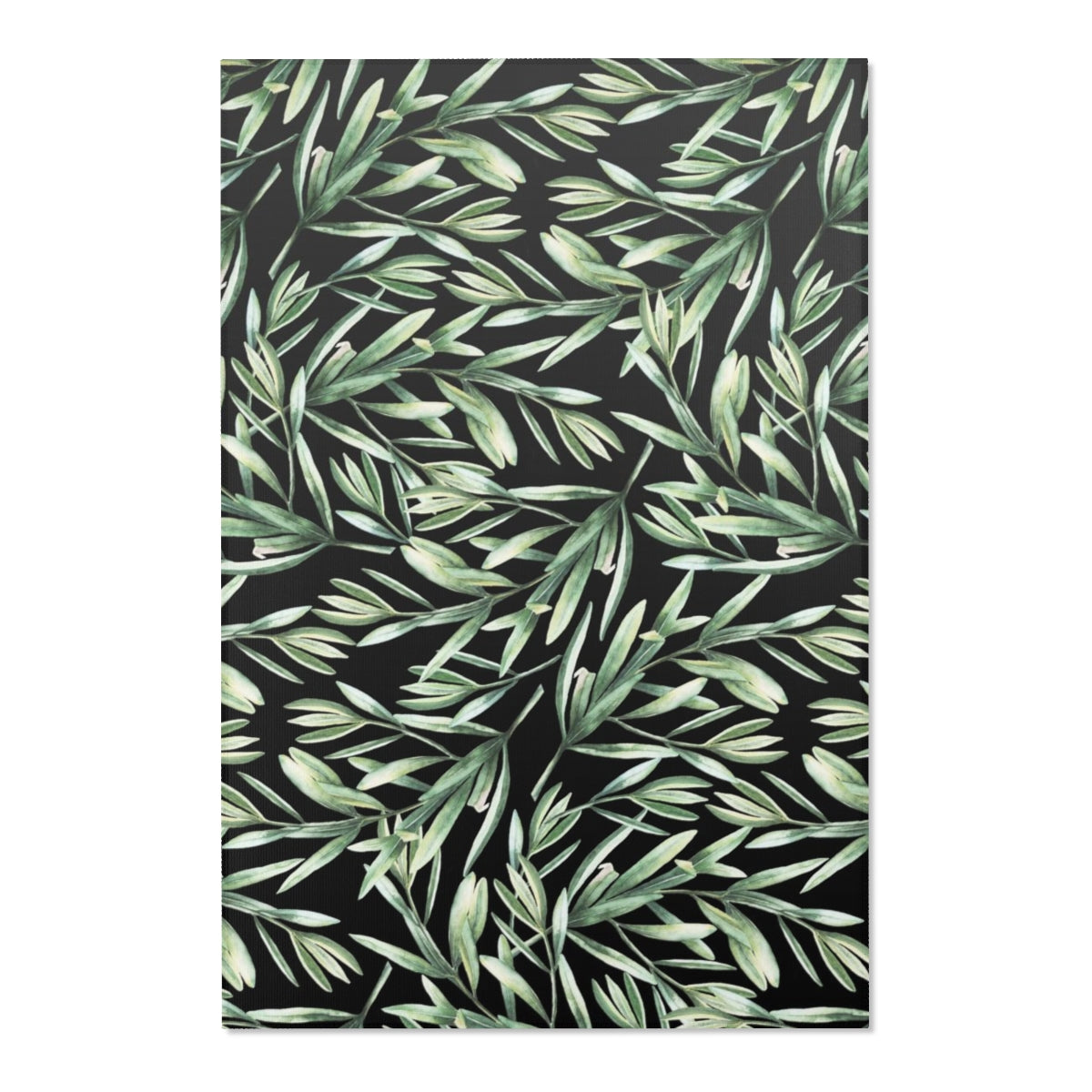 Floral Area Rug | Green Black Garden Leaves