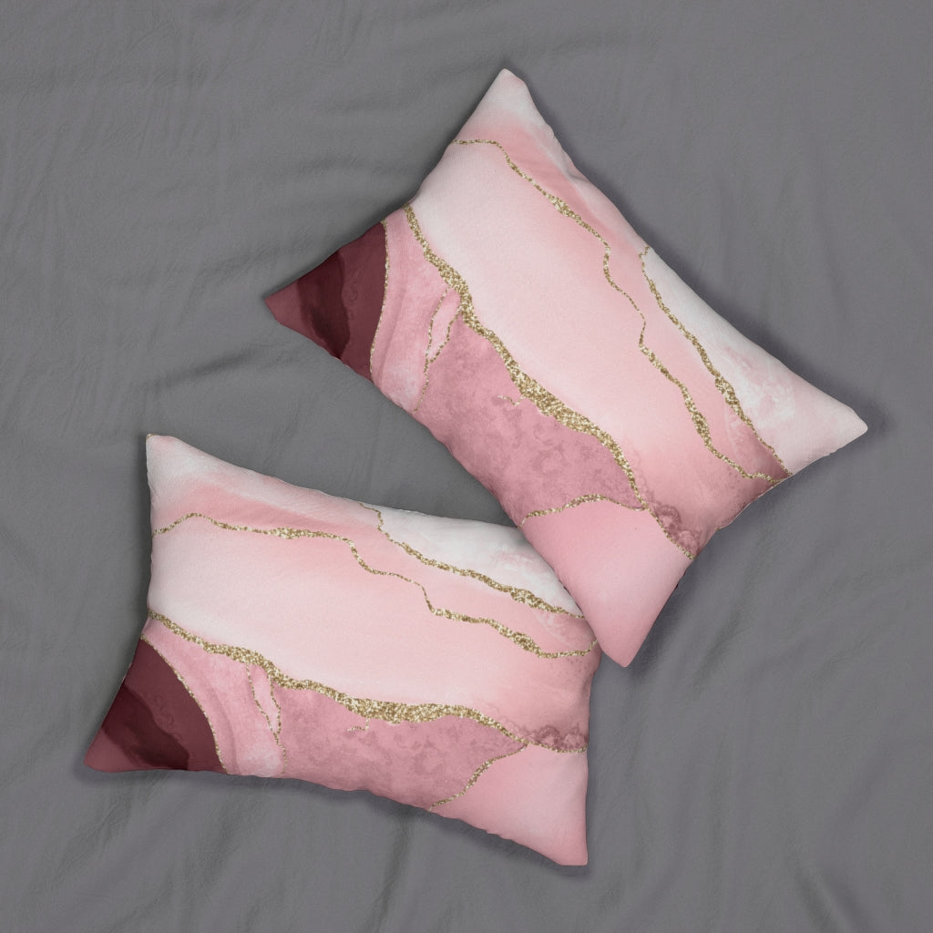 Abstract Boho Lumbar Pillow | White Blush Pink