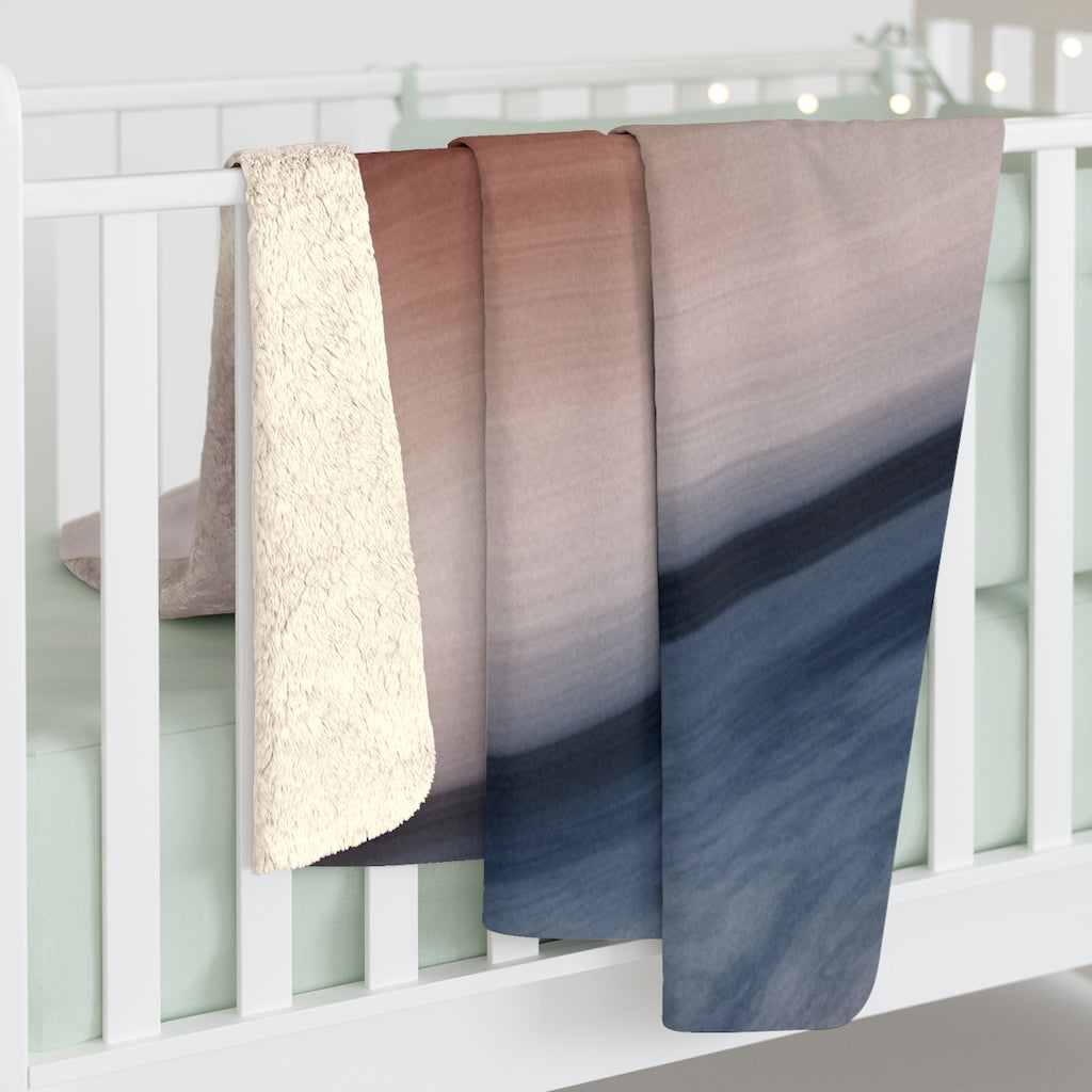 Abstract Navy Rust Brown, Sandy Beige, Ombre Blanket