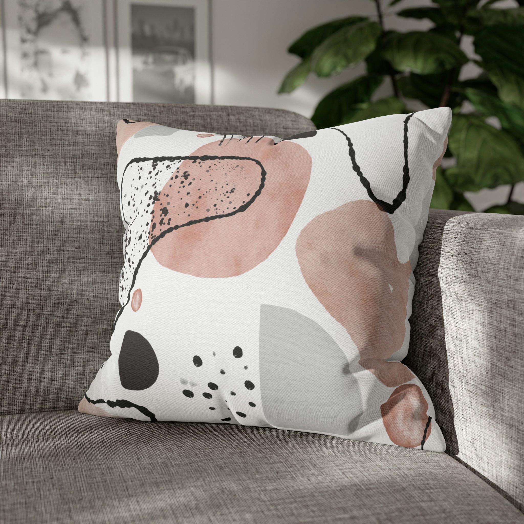 Abstract Pillow Cover | Beige, White, Gray Black