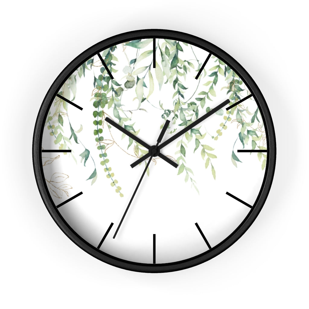 Wood, Floral Wall Clock, Eucalyptus 10"