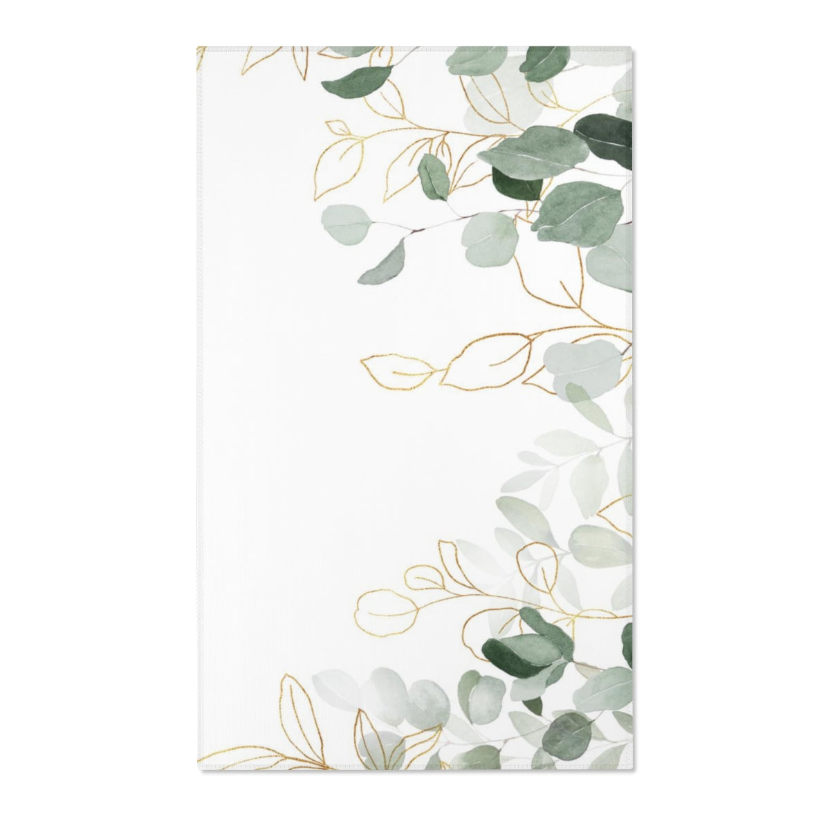 Floral Area Rug | White Green Eucalyptus Leaves