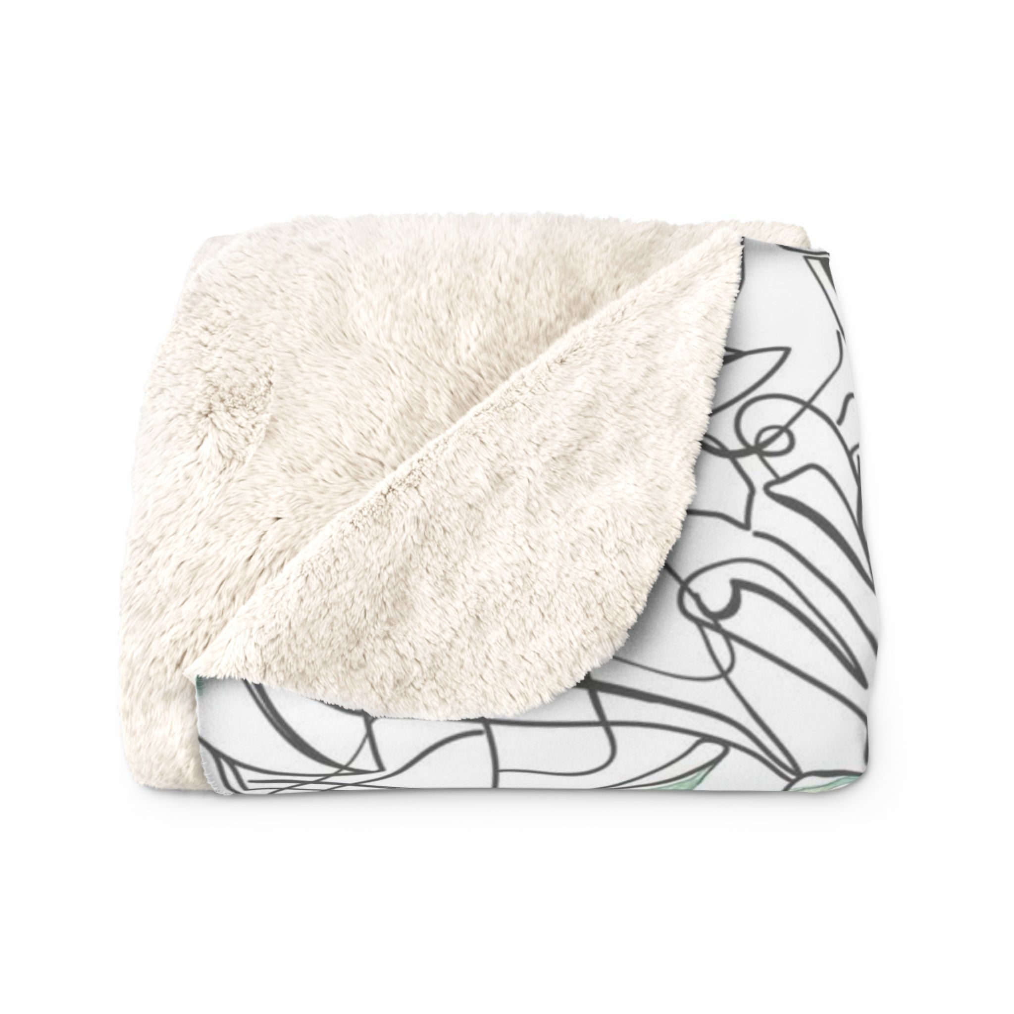 Floral Blanket | Black White Line Art Green