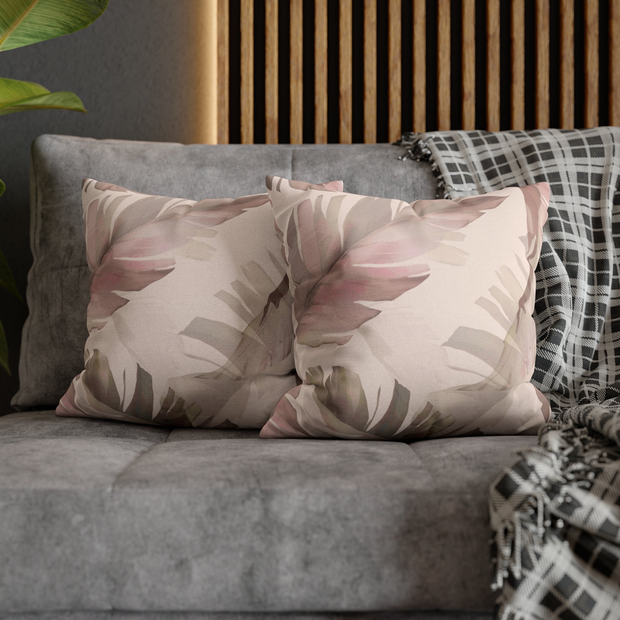 Floral Pillow Cover | Blush Pink Beige, Jungle Leaves