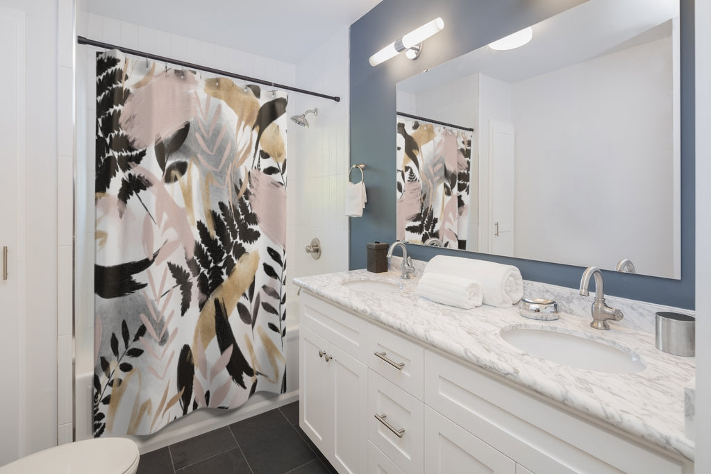 Black Blush Pink Abstract, Floral shower curtain