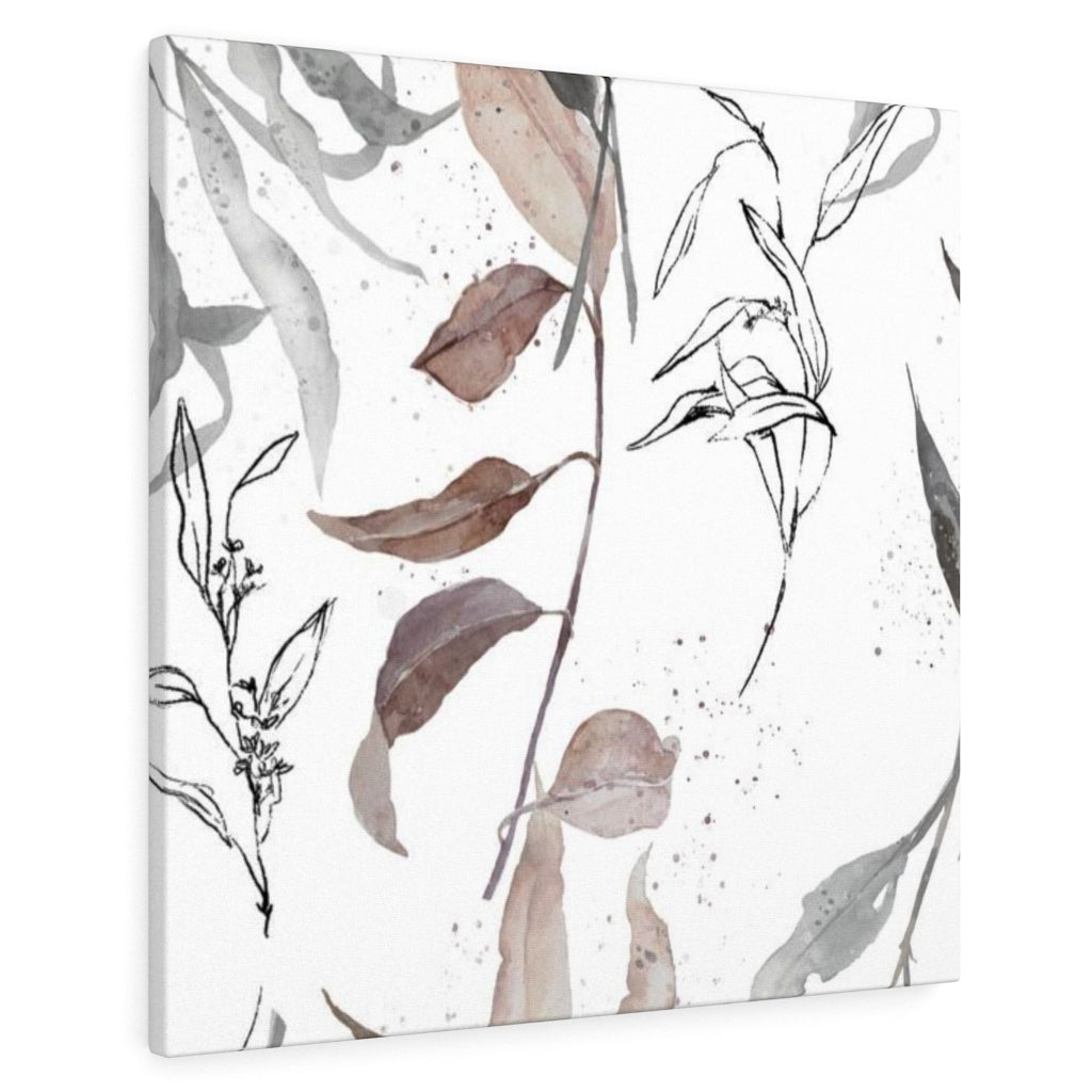 FLORAL WALL CANVAS ART | White Beige Grey Leaves