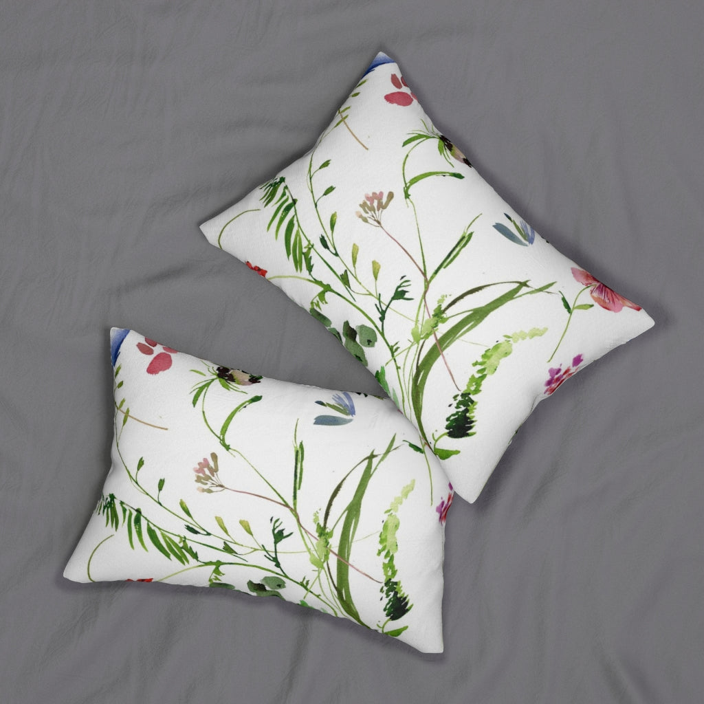 Floral Boho Lumbar Pillow | Pink Green White