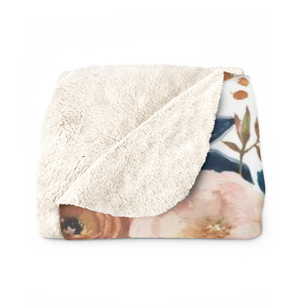 Floral Comfy Blanket | Dusty Blue Brown Cinnamon