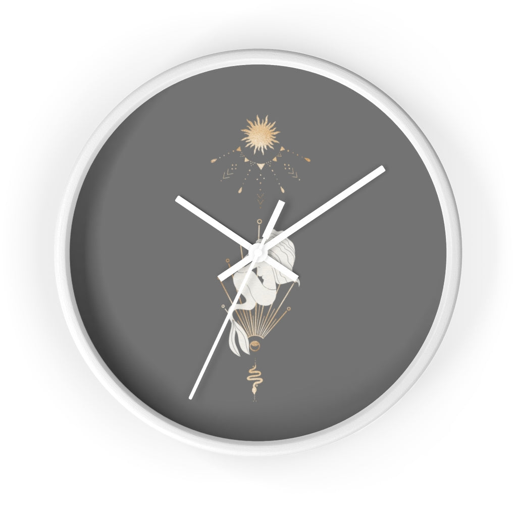 Celestial Mermaid, Gray Wood Wall Clock 10"