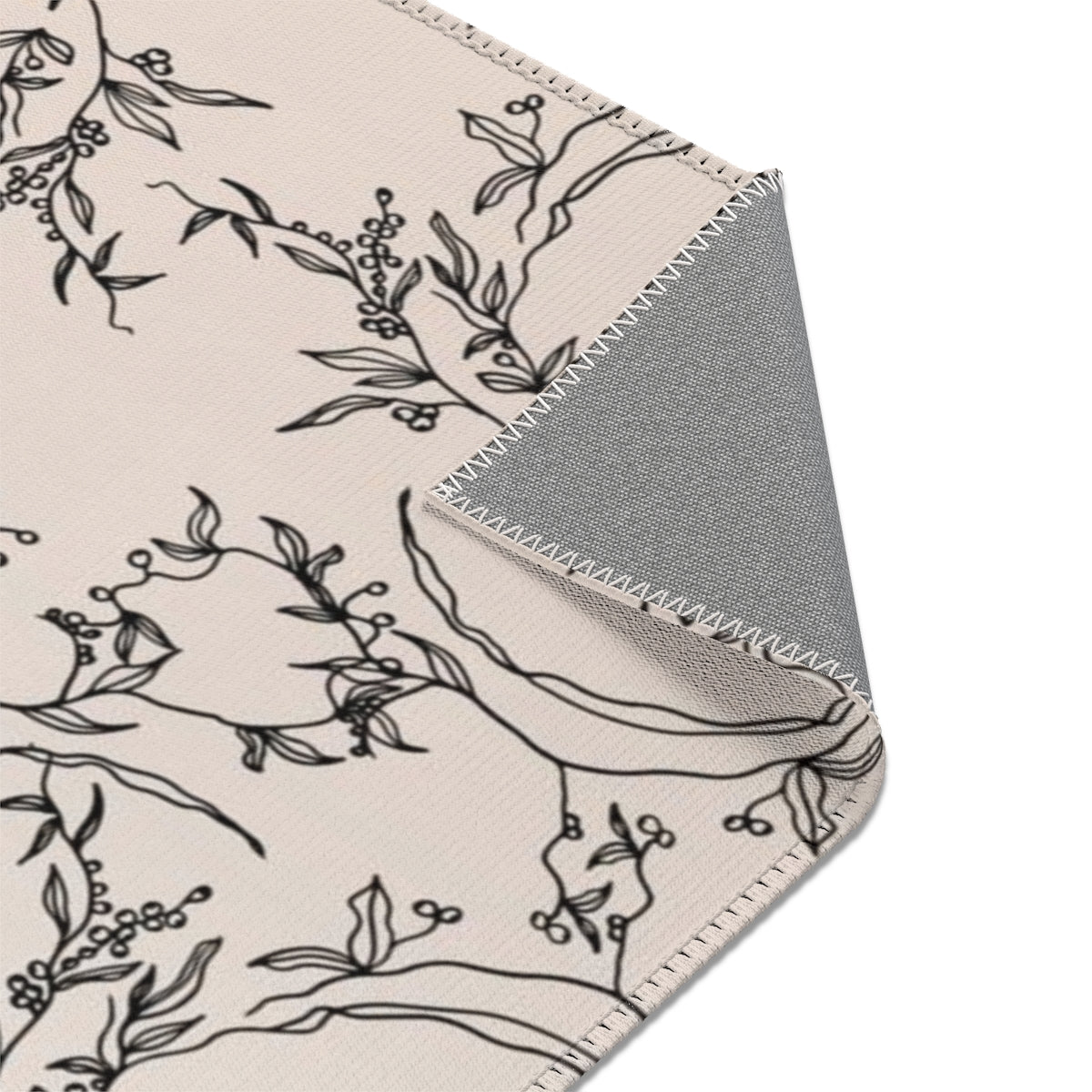 Floral Area Rug | Beige Line Art Leaves