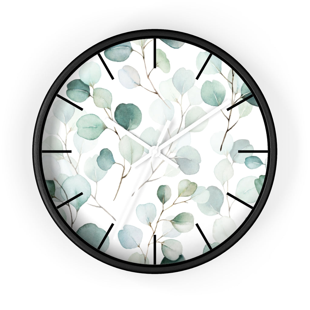 Wood, Floral Wall Clock, Eucalyptus 10"