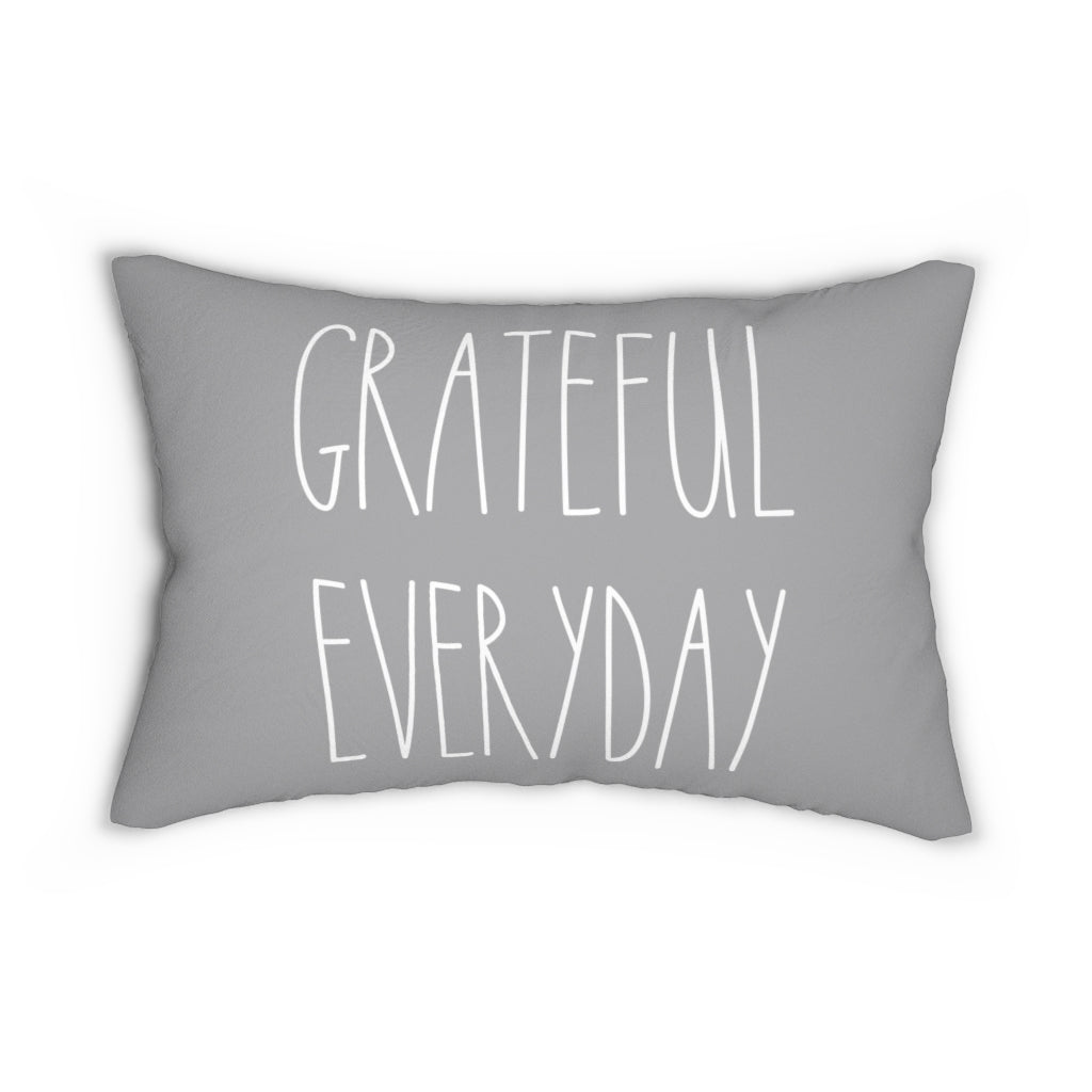 With Saying Lumbar Pillow | Grey | Grateful Everyday