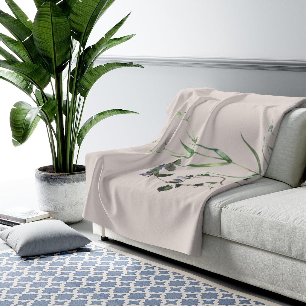 Dusty Pink Beige and Green, Floral Blanket, Botanical