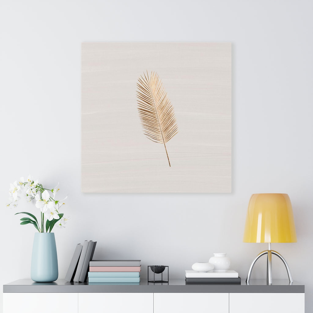 Modern Wall Canvas Art | Beige Gold Feather