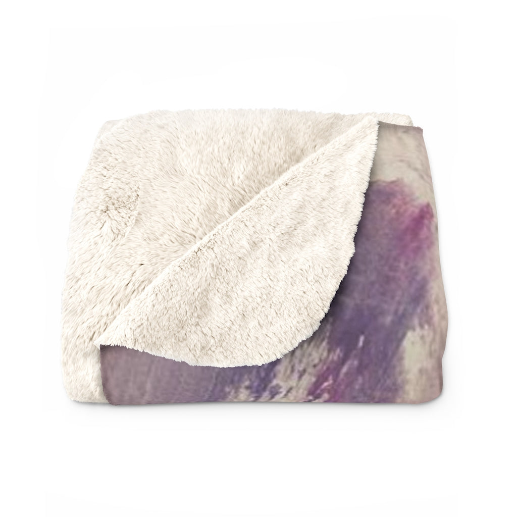 Lavender, purple and cream abstract comfy throw blanket, folded detail view