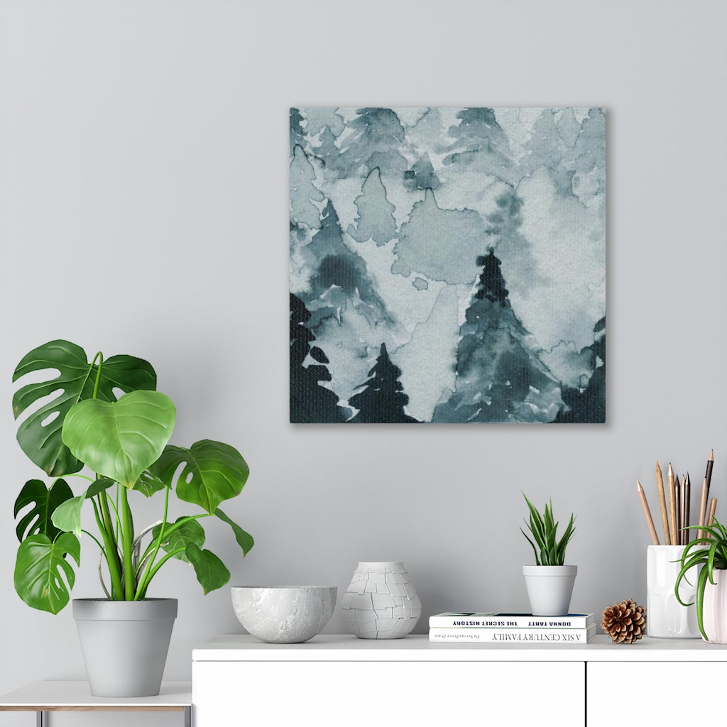 FLORAL WALL CANVAS ART | Indigo Blue Watercolor Forest
