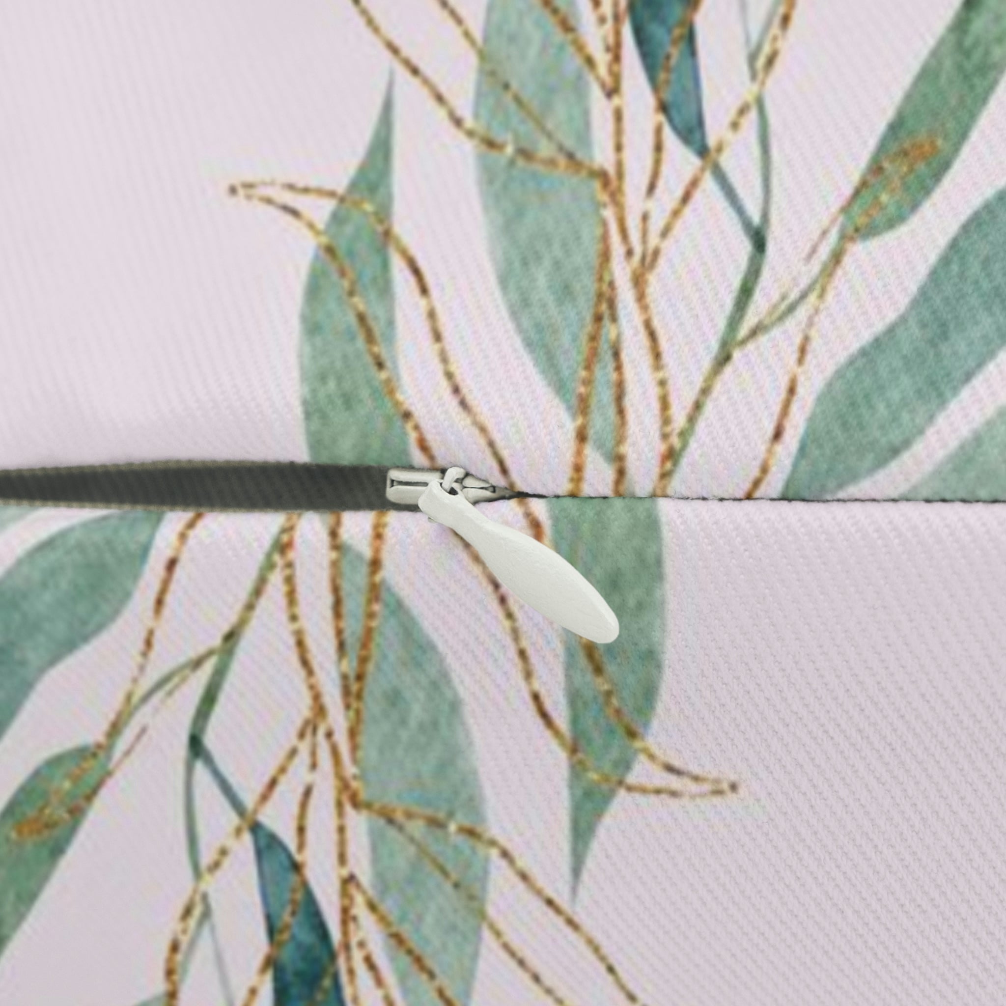 Pink Floral Lumbar Pillow | Green Gold, Eucalyptus Leaves