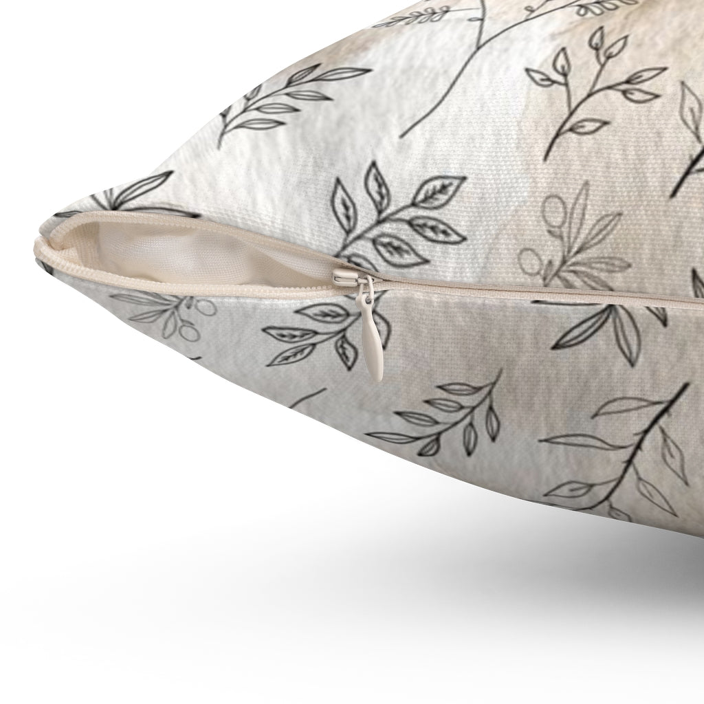 Floral Boho Pillow Cover | Beige White One Line Art Leaves