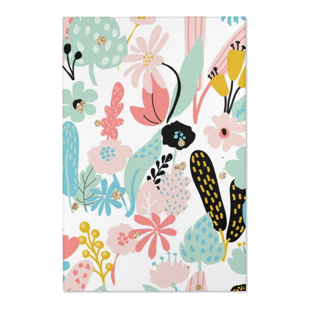 Floral Area Rug | Gold White Blush Pink