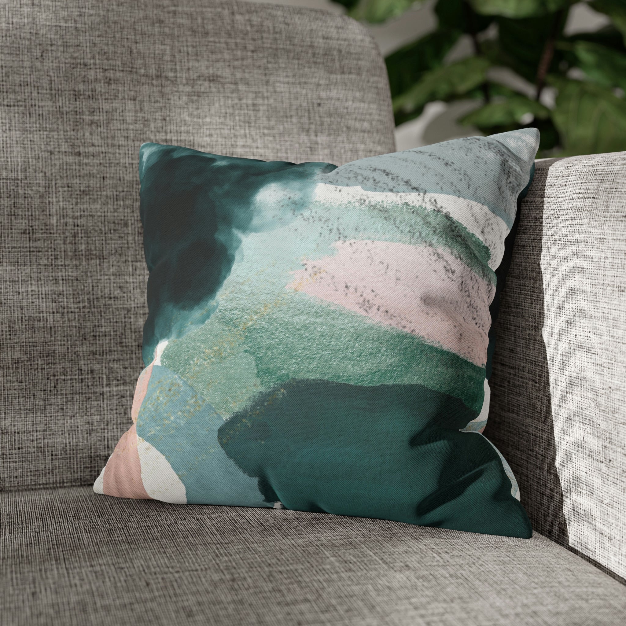Abstract Boho Pillow Cover | Green Pink Cream