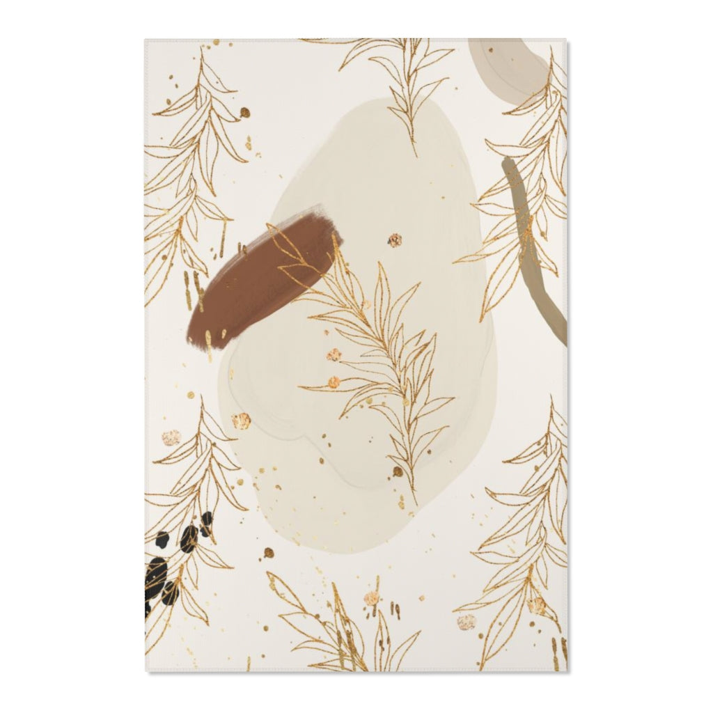 Floral Area Rug | Organic Rust Beige Gold Leaves