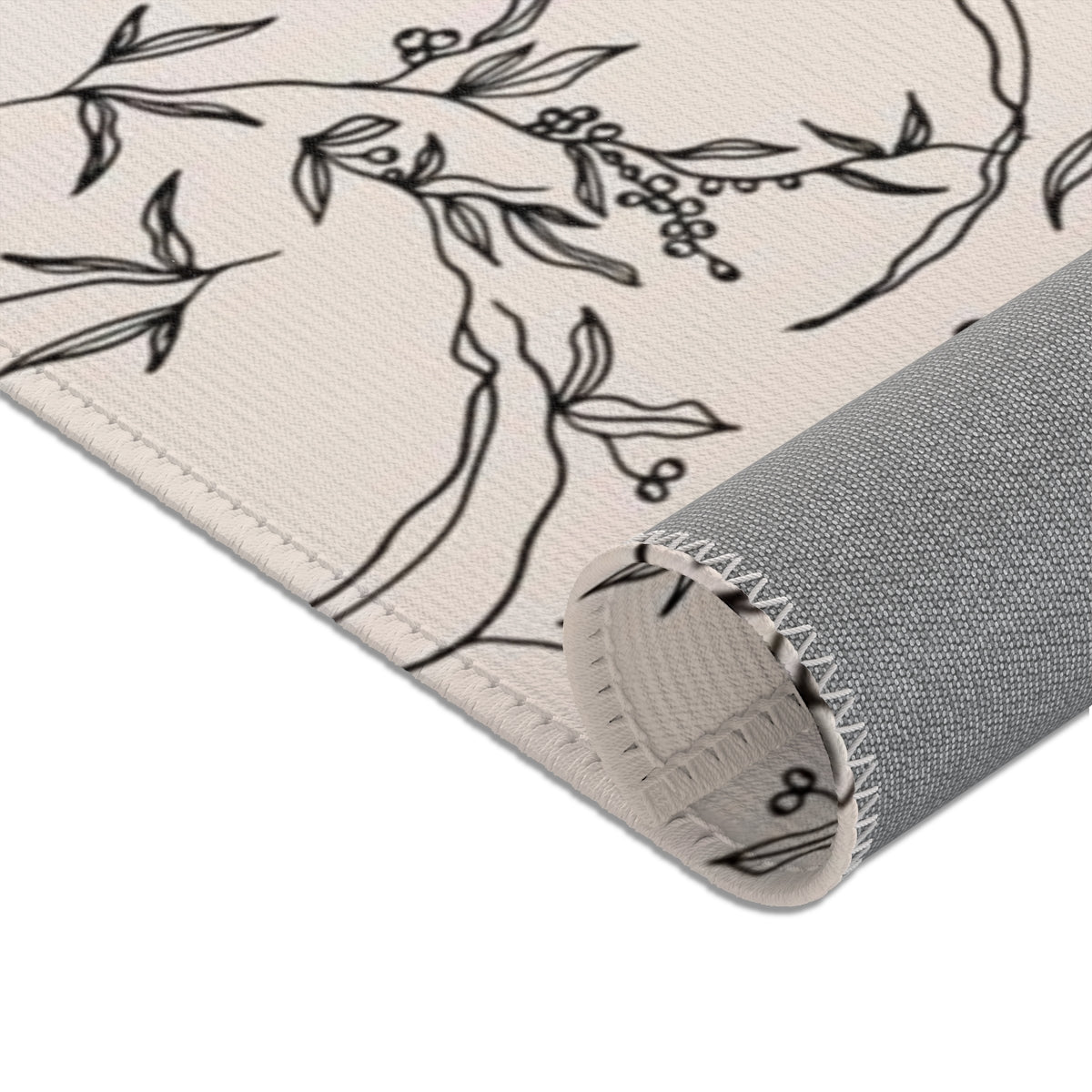 Floral Area Rug | Beige Line Art Leaves