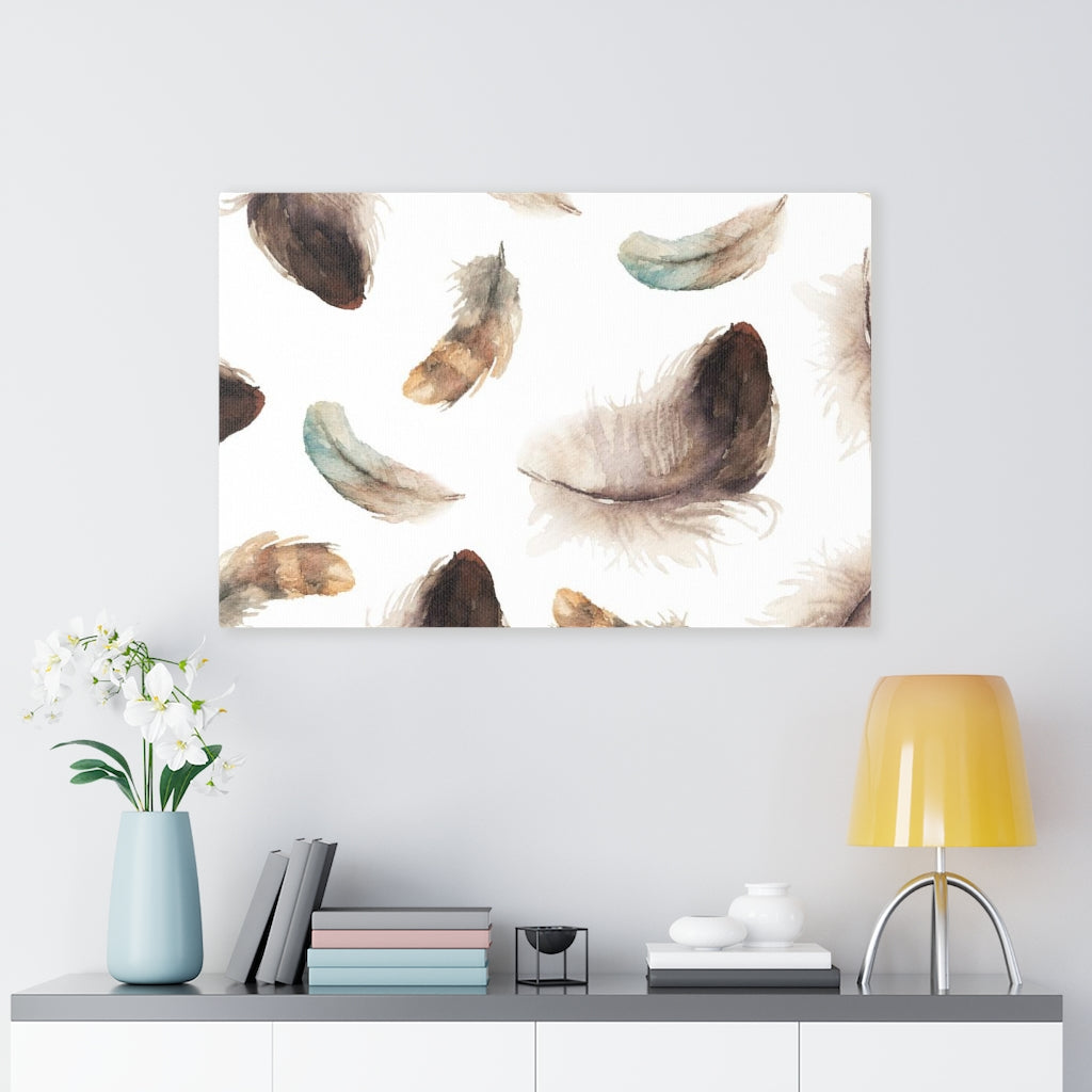 WHIMSICAL WALL CANVAS ART | Brown White Mint Feathers