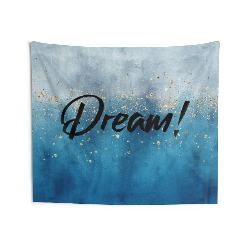 With Saying Tapestry | Navy Blue Grey Ombre | Dream