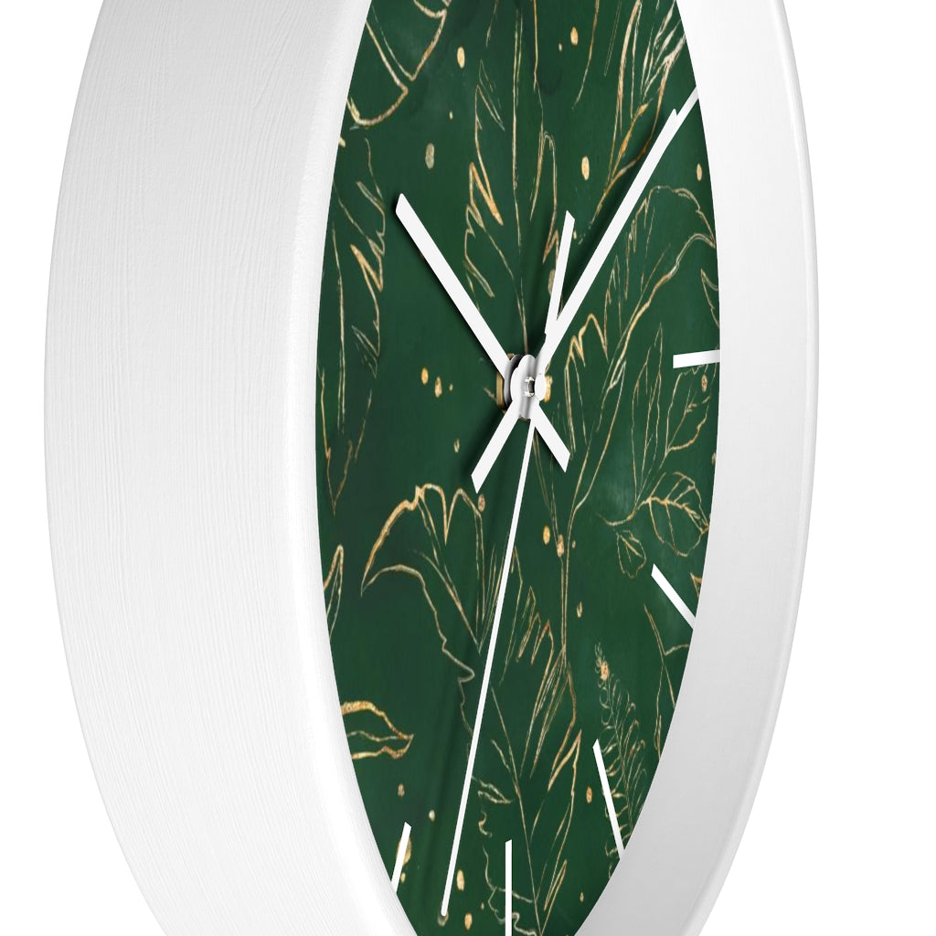 Floral 10" Wood Wall Clock | Green Gold Beige