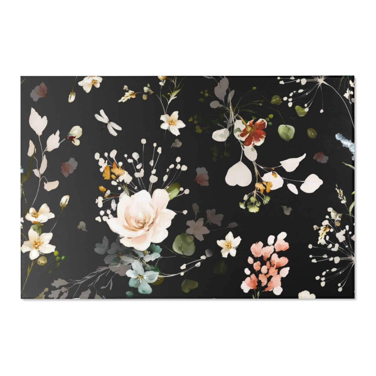 Floral Area Rug | Black Peach Blossoms