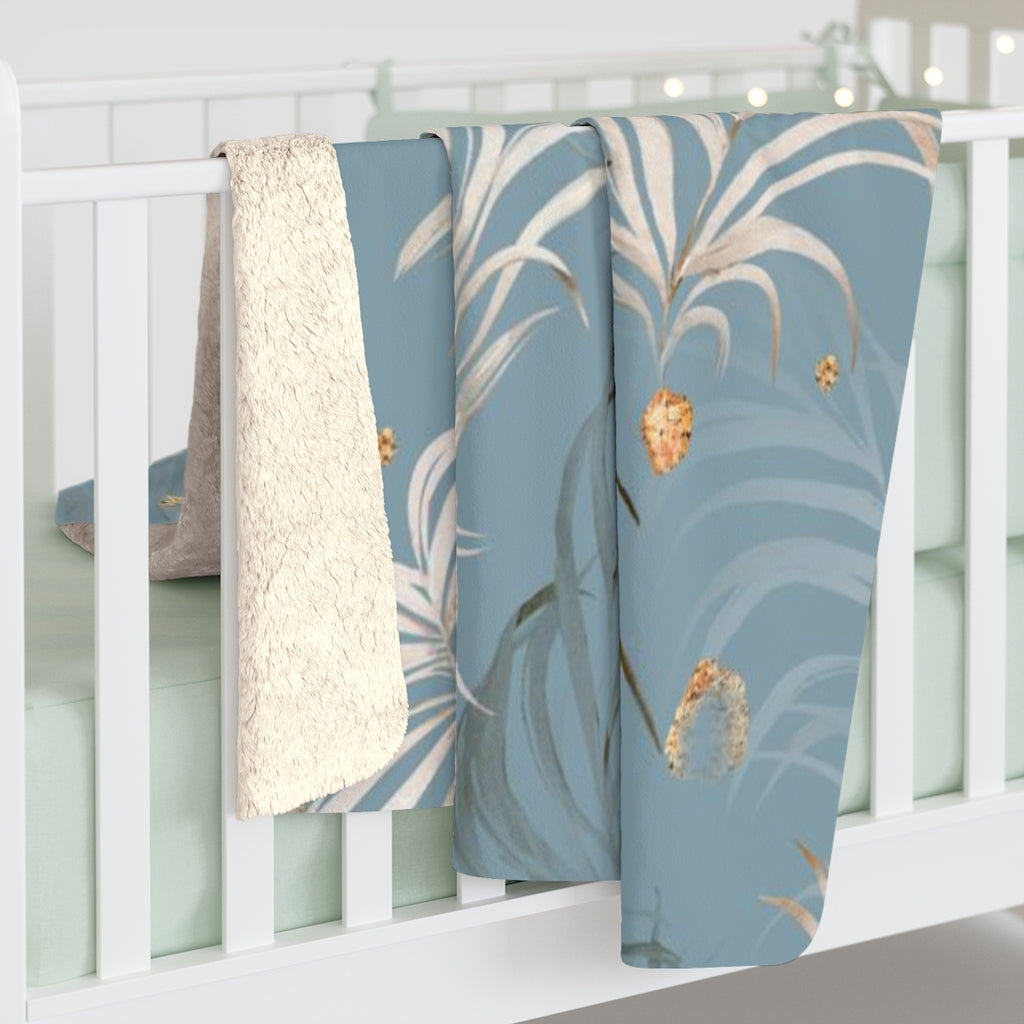 Floral Comfy Blanket | Blue Beige Jungle Palm Leaves