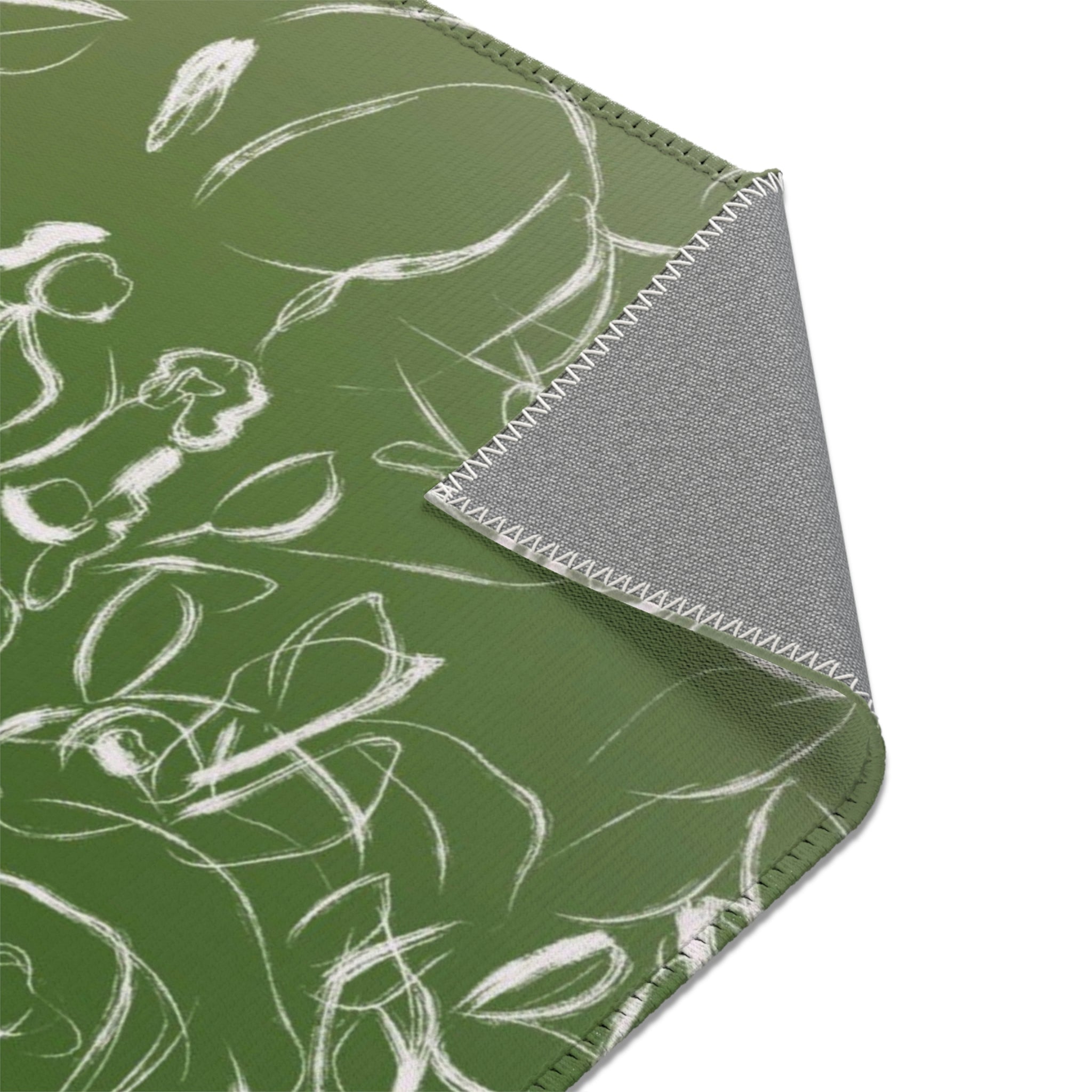 Abstract Floral Area Rug | Sage Green Ombre White